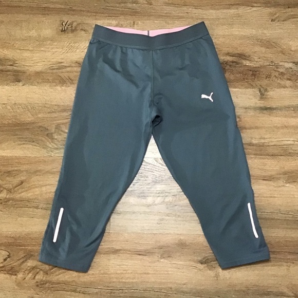 Puma Leggings Size S Capri Cropped Athletic Lightweight Gray Pink - Picture 1 of 6
